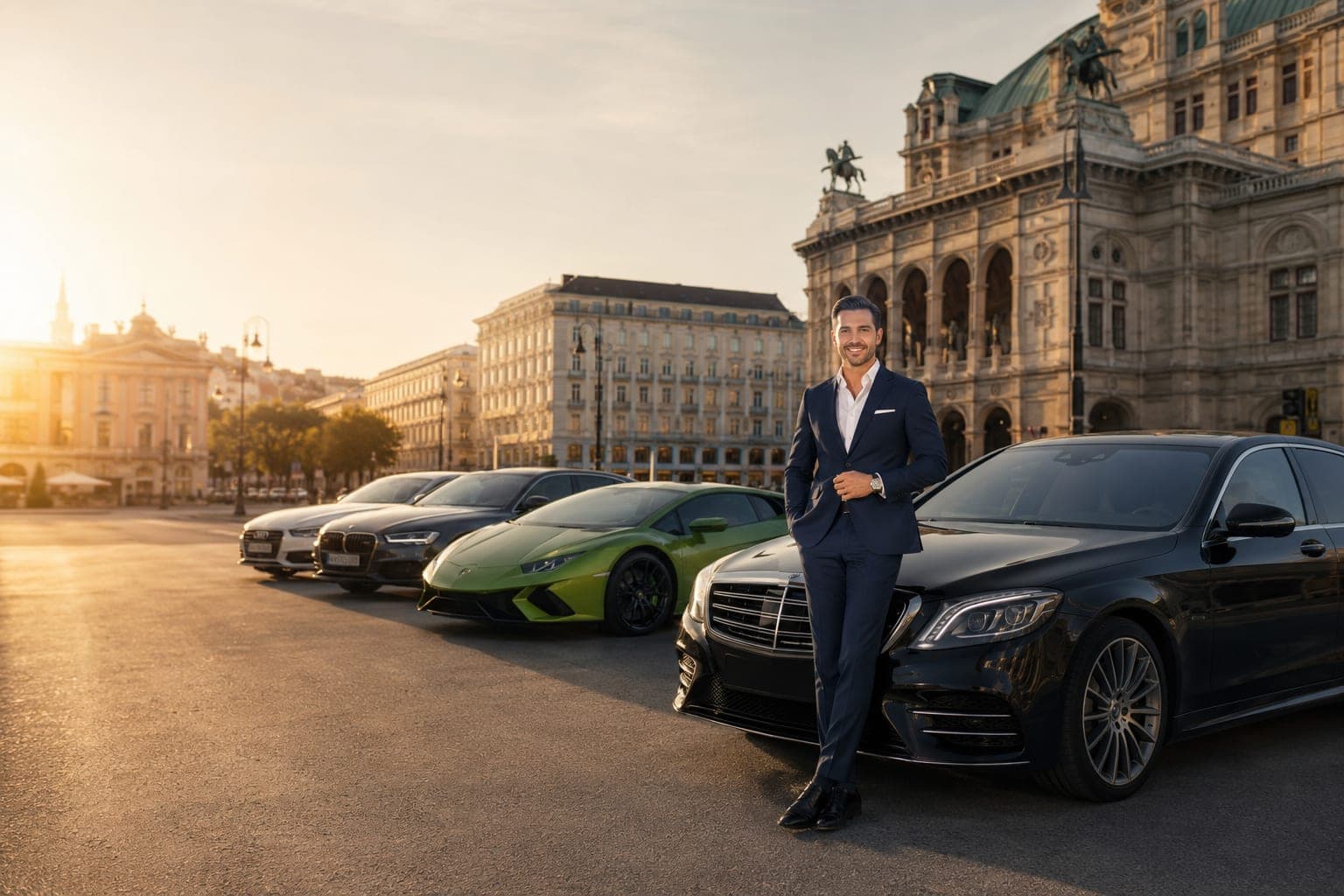 Professional executive chauffeurs at a Vienna airport terminal